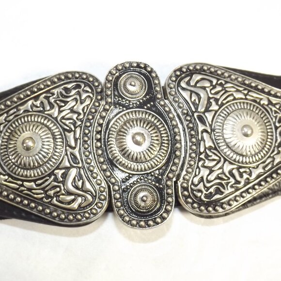Southwestern Style Black and Silver Stretch Belt, Sz M/L - Picture 2 of 8